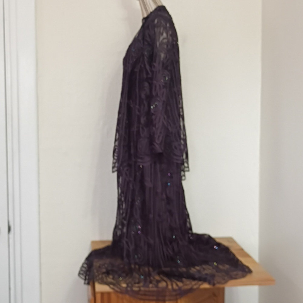 SOULMATES Vintage 2 PC Purple 100% Silk Soutache Beaded Formal Gown w Jacket 2x - Picture 5 of 16